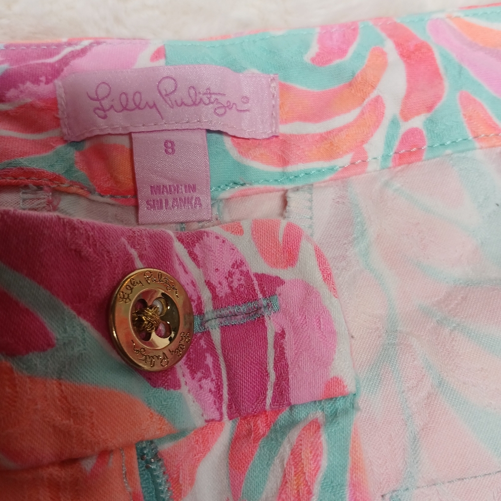 Lilly Pulitzer Size 8 Tropical Print Pants Pink Blue Straight Leg Pants - Picture 8 of 11